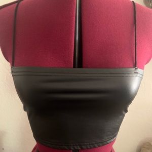 EUC BlushMark black faux leather cropped tank. Size S.